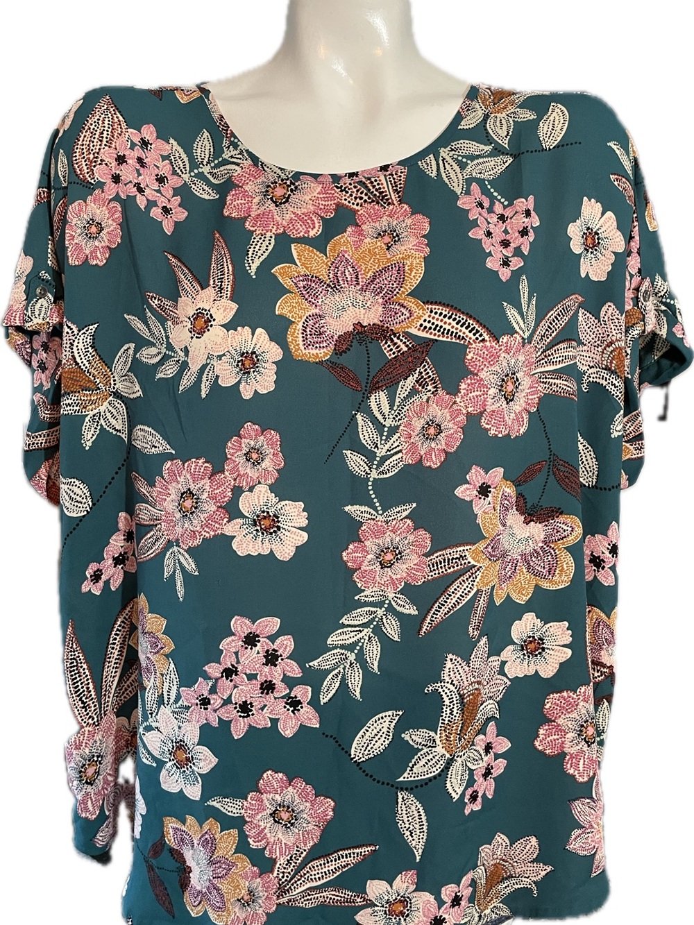 Maurices Teal Floral Short-Sleeve Blouse